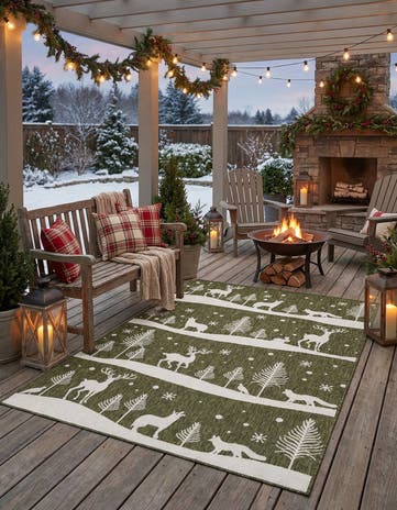 Green Easy-Clean Holiday Indoor / Outdoor Rug