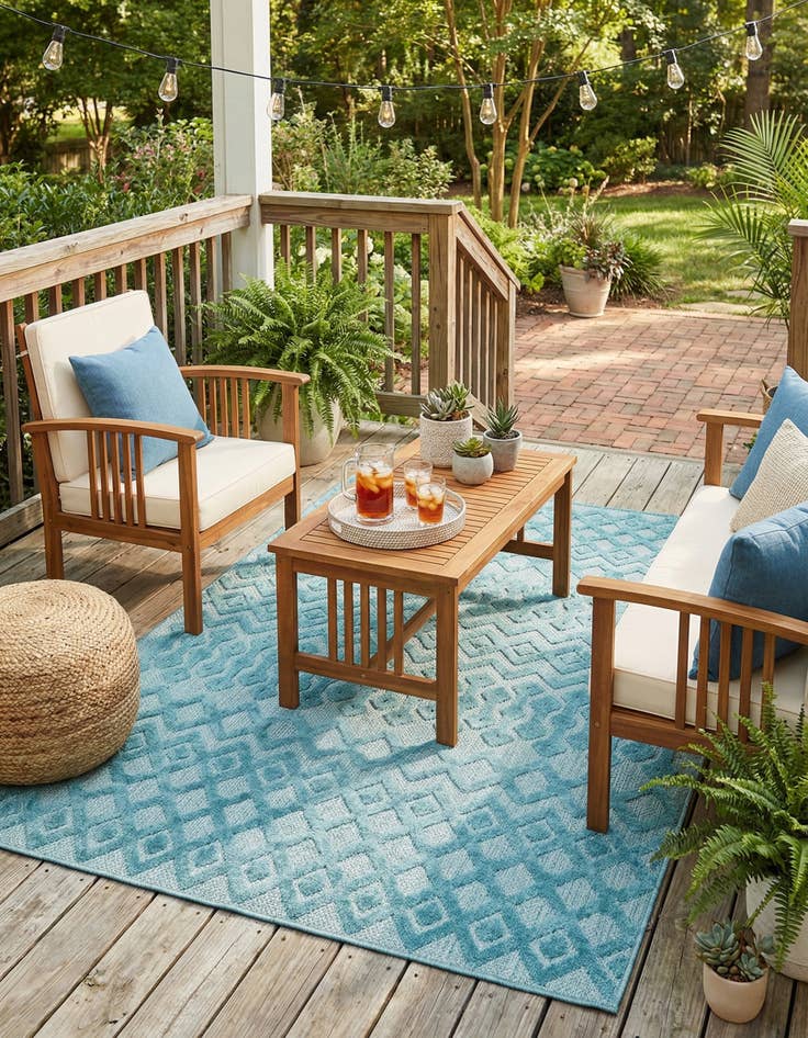 Detail image of 5' 3 x 8'  Washable Trellis Textured Indoor / Outdoor Rug