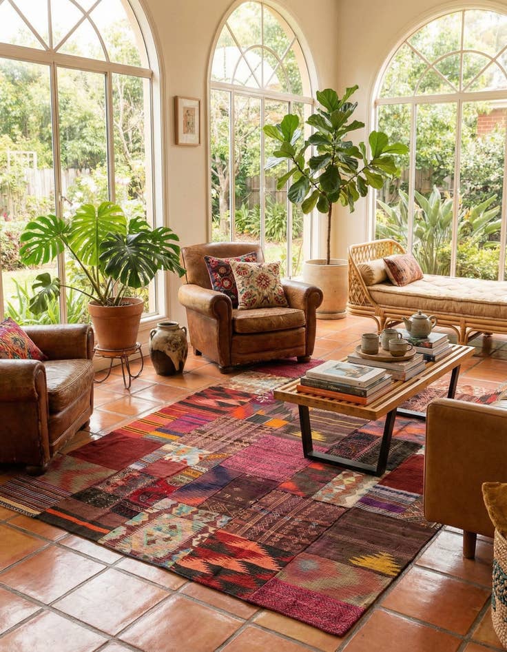 Detail image of  5' x 6' 9  Hand Woven Kilim Patchwork Wool Rug