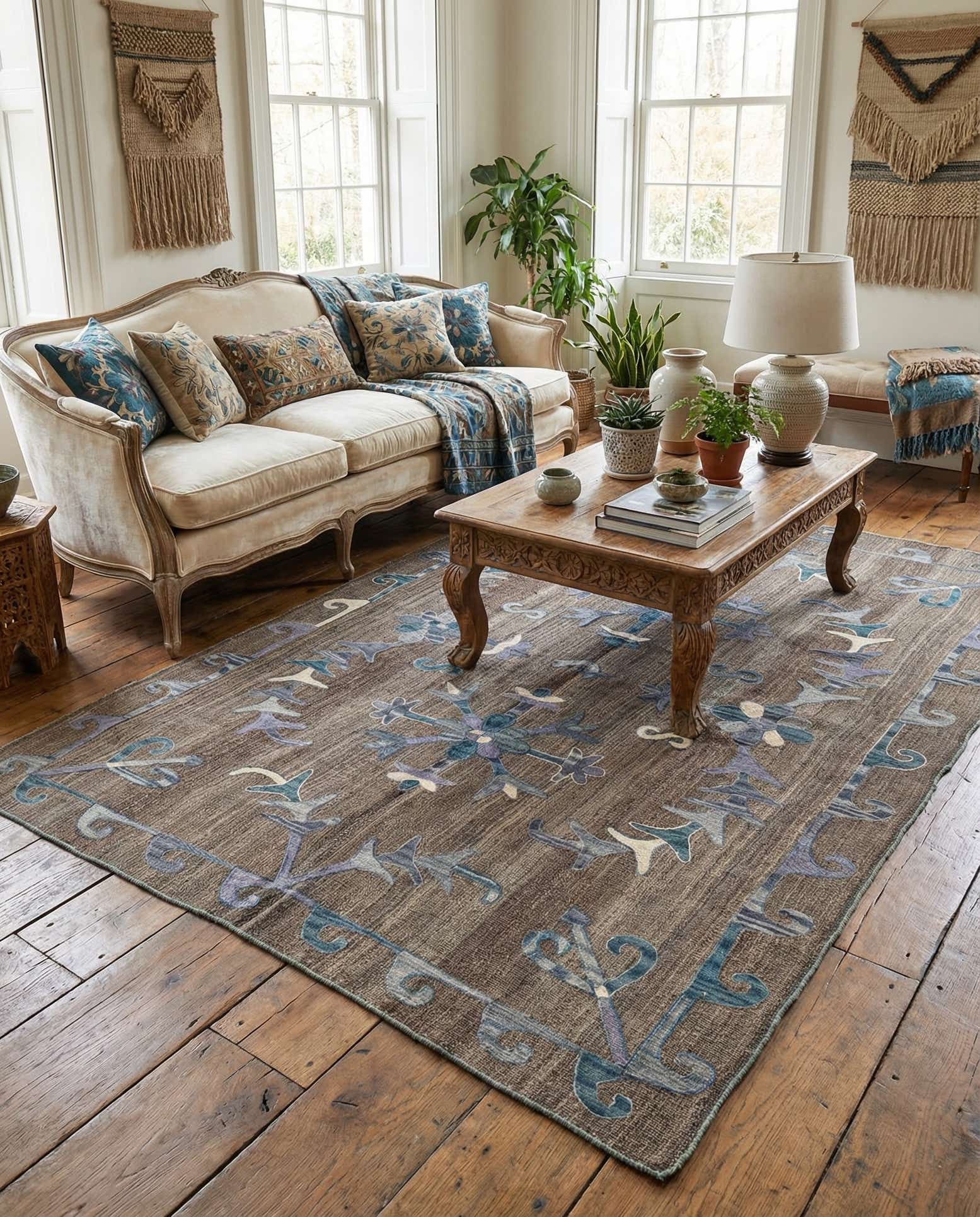 4' 7 x 6' 7 Hand Woven Kilim Suzani Wool Rug