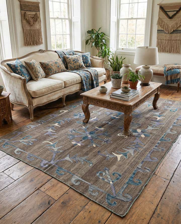 4' 7 x 6' 7 Hand Woven Kilim Suzani Wool Rug