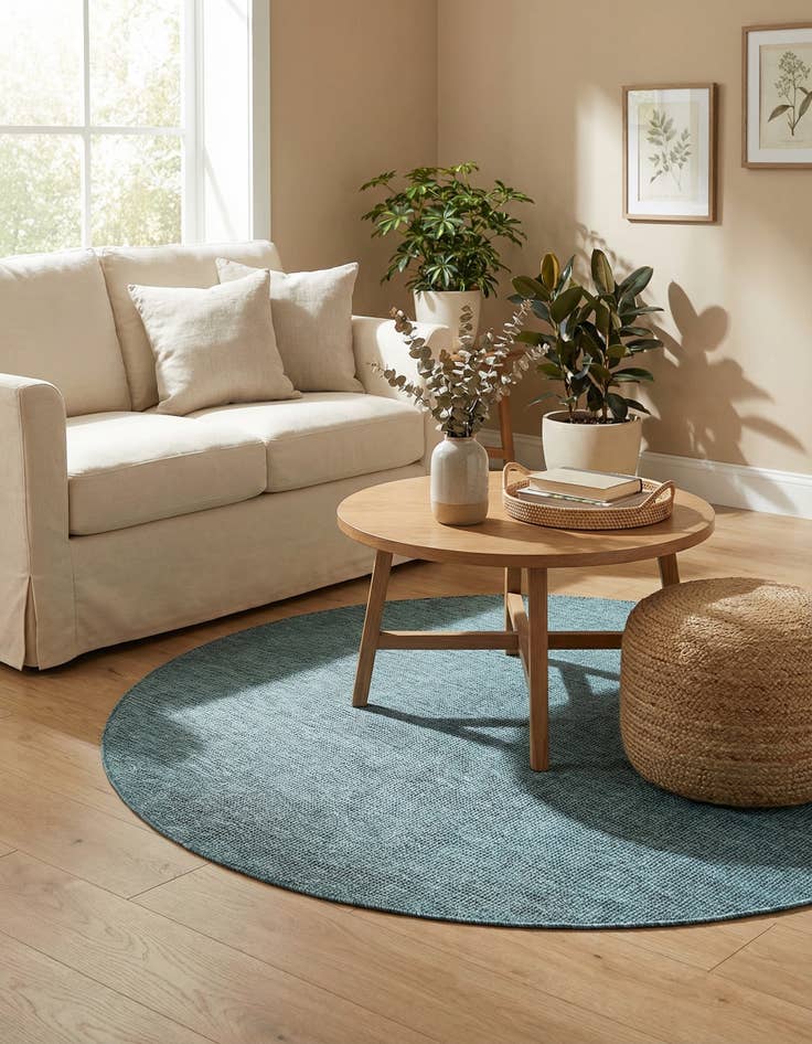 Detail image of 5' 3 x 5' 3  Washable Solid Indoor / Outdoor Round Rug