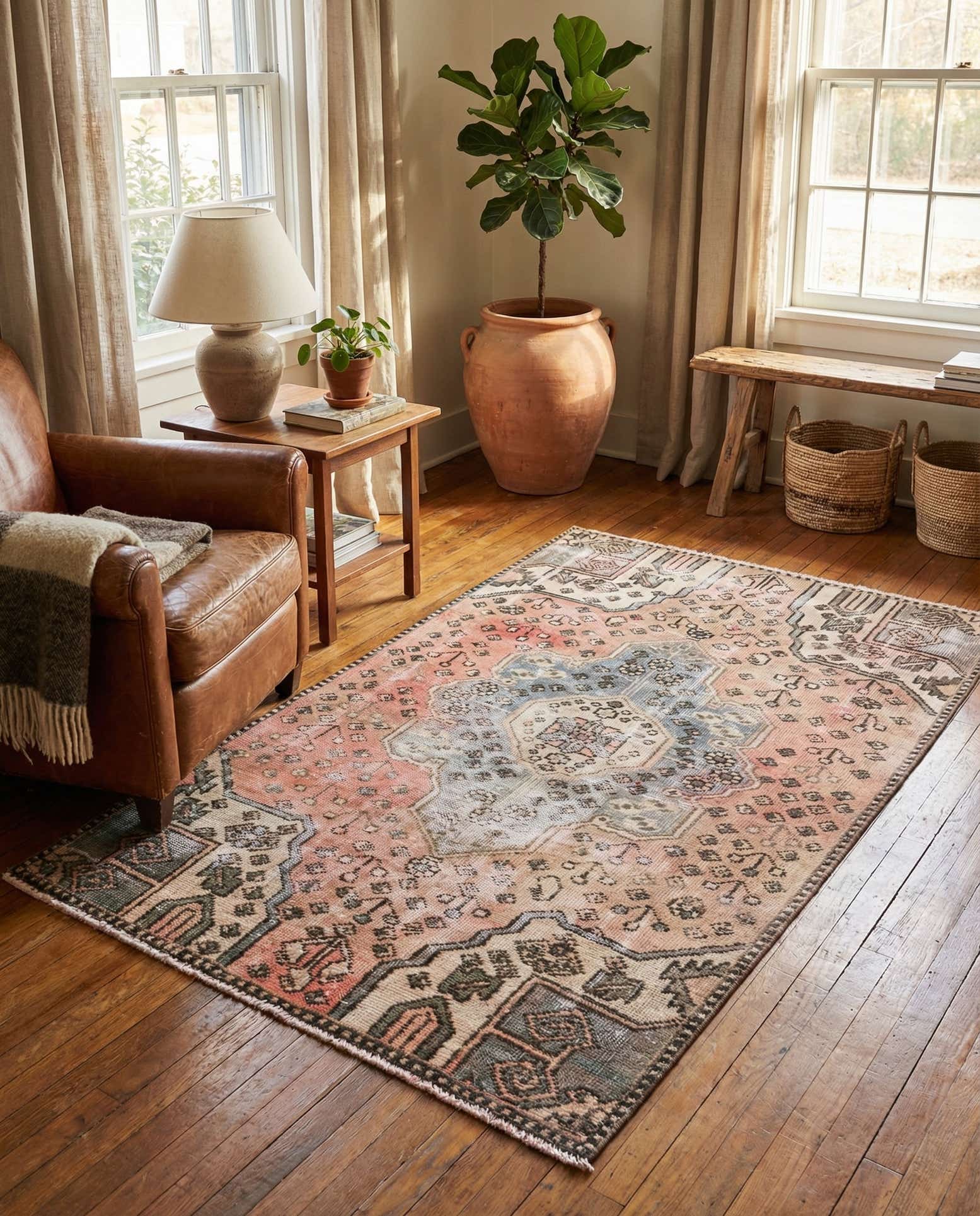 3' 7 x 5' 9 Hand Knotted Ultra Vintage Persian Wool Rug