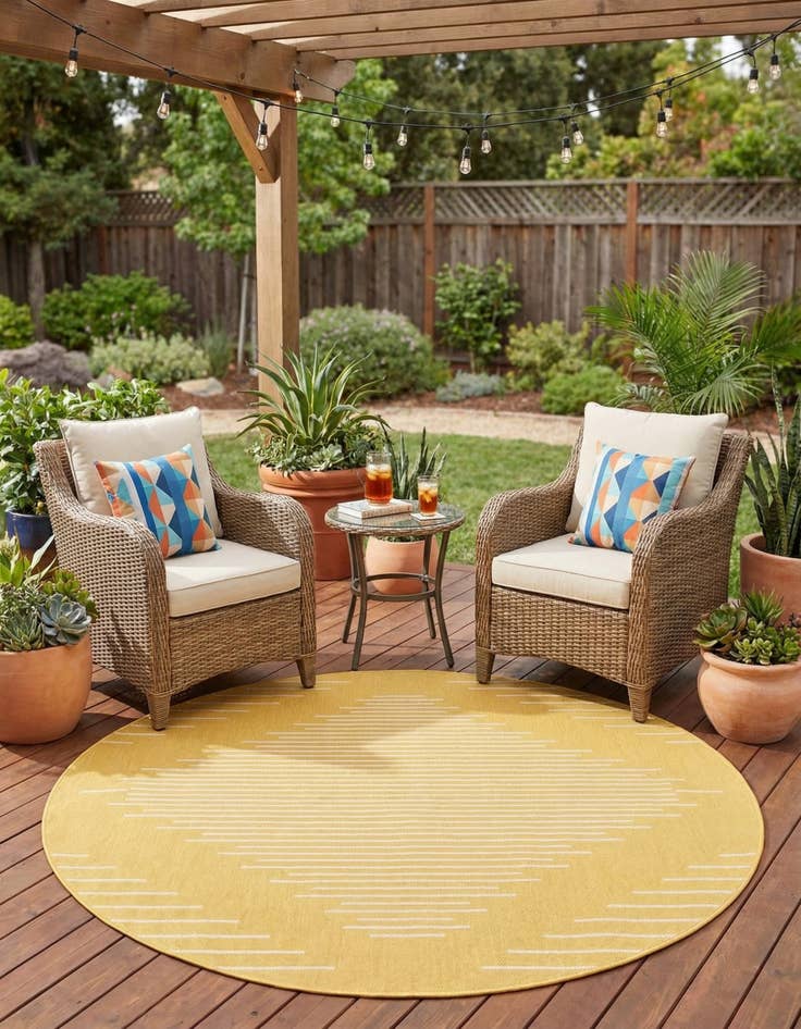 Detail image of 6' x 6'  Washable Modern Indoor / Outdoor Round Rug