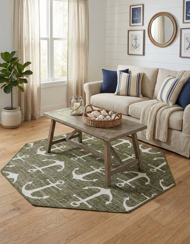 Detail image of 5' 3 x 5' 3  Washable Coastal Indoor / Outdoor Octagon Rug