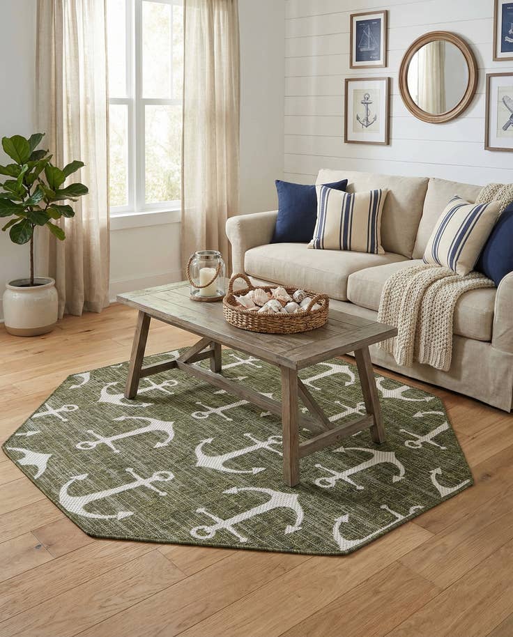 Detail image of 5' 3 x 5' 3 Easy-Clean Coastal Indoor / Outdoor Octagon Rug