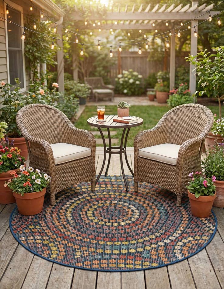 Detail image of 3' 3 x 3' 3  Washable Baja Indoor / Outdoor Round Rug