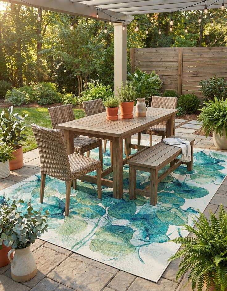 Detail image of 7' 10 x 11'  Washable Botanical Indoor / Outdoor Rug
