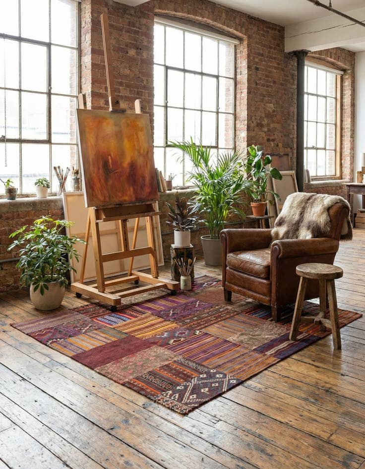 Detail image of 5' 4 x 8' 1  Hand Woven Kilim Patchwork Wool Rug