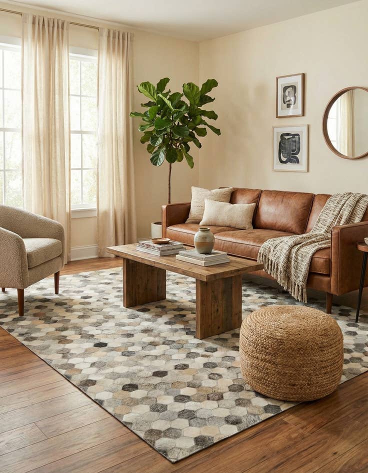 Detail image of 5' 3 x 8' Cowhide Leather Rug