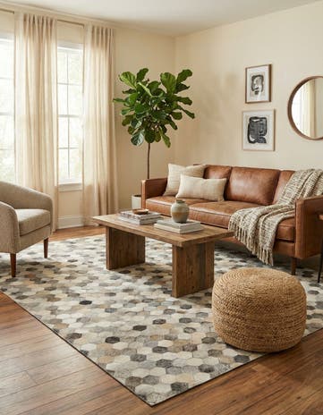 5' 3 x 8' Cowhide Leather Rug