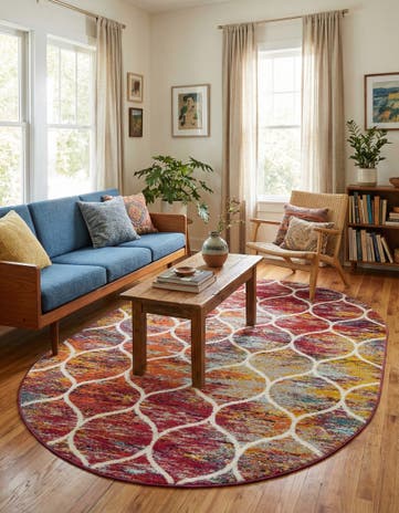 7' x 10' Lattice Frieze Oval Rug