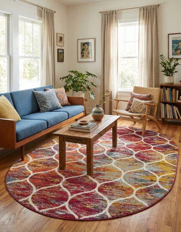 7' x 10' Lattice Frieze Oval Rug
