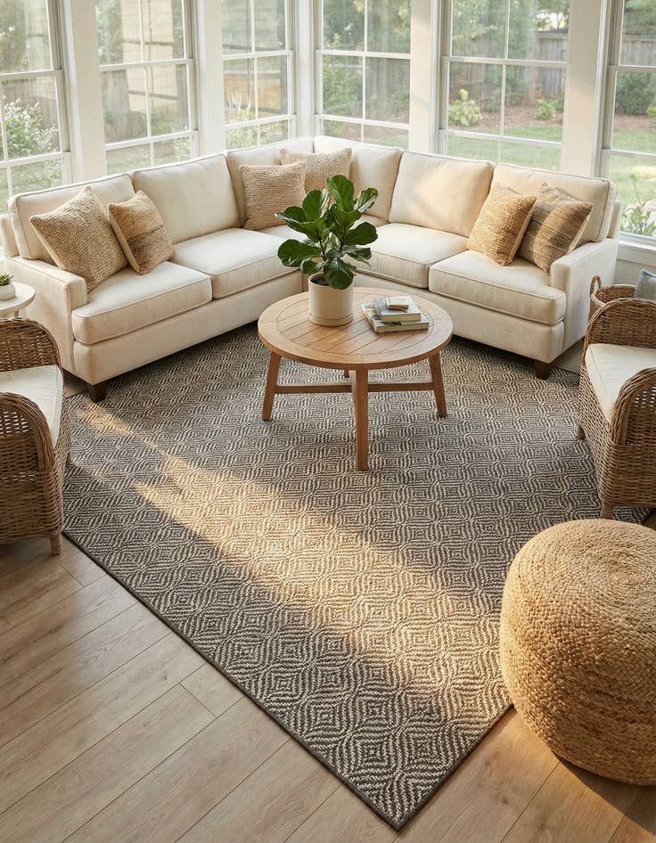 Detail image of 7' 10 x 7' 10  Washable Trellis Indoor / Outdoor Square Rug