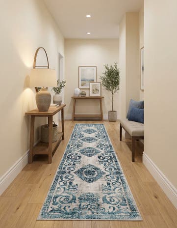 Ivory and Blue Finsbury Runner Rug