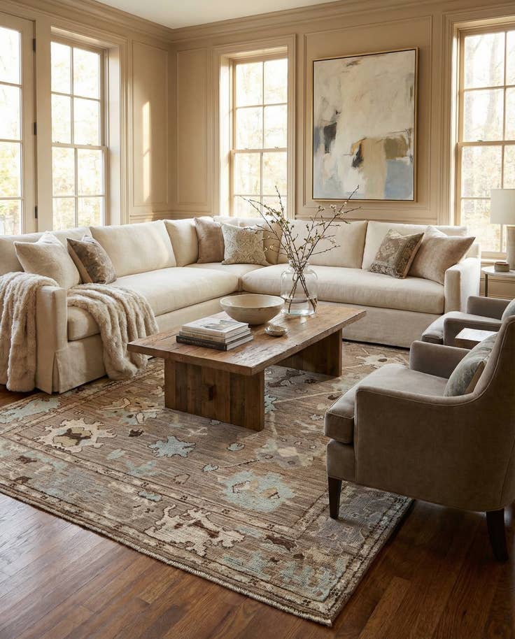 Detail image of 8' 10 x 11' 10 Hand Knotted Oushak Wool Rug