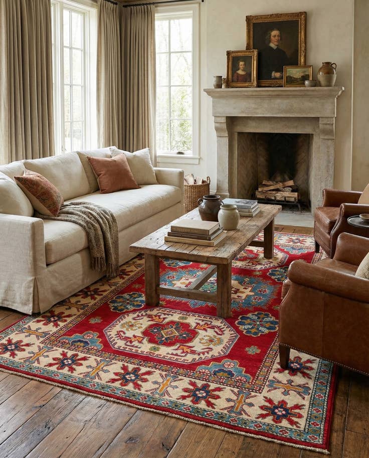 Detail image of 4' 10 x 6' 8 Hand Knotted Kazak Rug