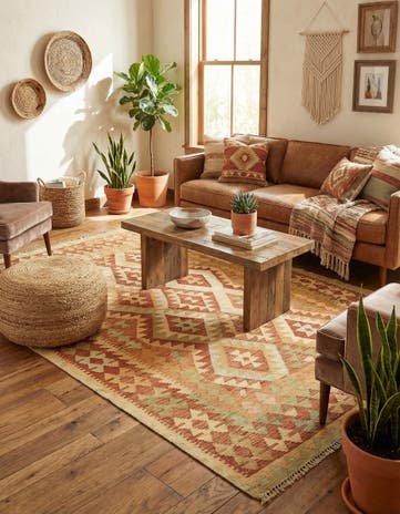 4' 9 x 6' 10 Hand Woven Kilim Waziri Wool Rug