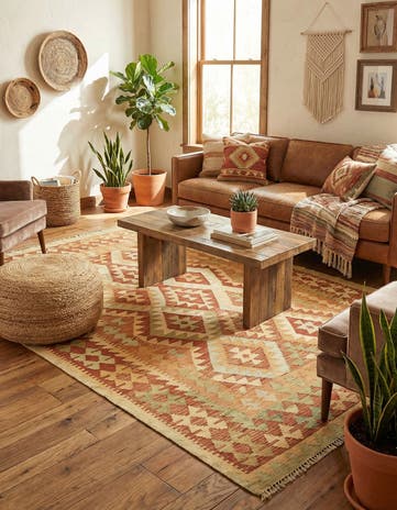 4' 9 x 6' 10 Hand Woven Kilim Waziri Wool Rug