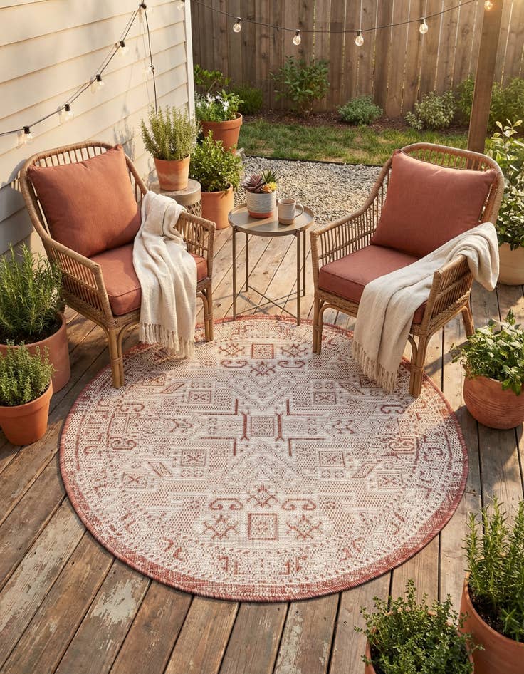 Detail image of  3' x 3'  Washable Aztec Indoor / Outdoor Round Rug