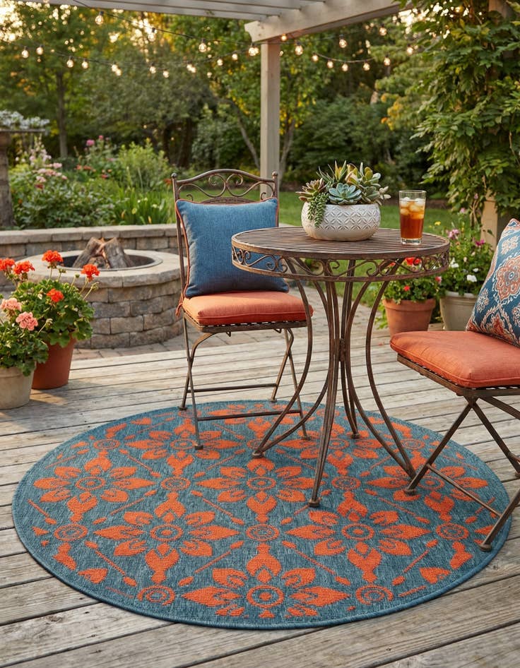 Detail image of 3' x 3'  Washable Trellis Indoor / Outdoor Round Rug