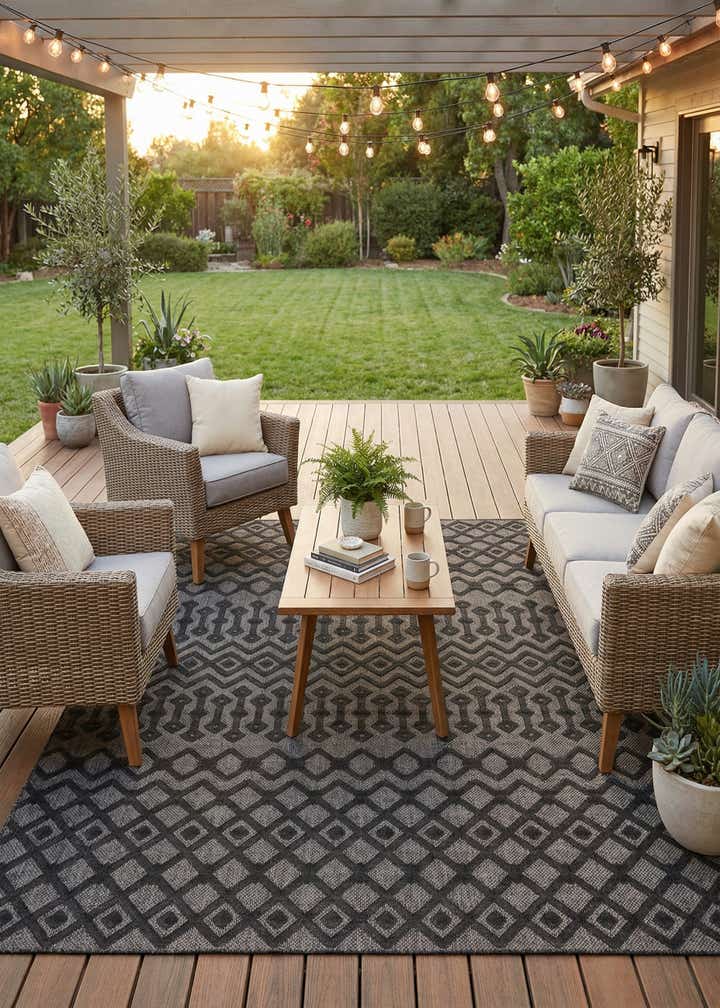 9' x 12' Easy-Clean Trellis Textured Indoor / Outdoor Rug