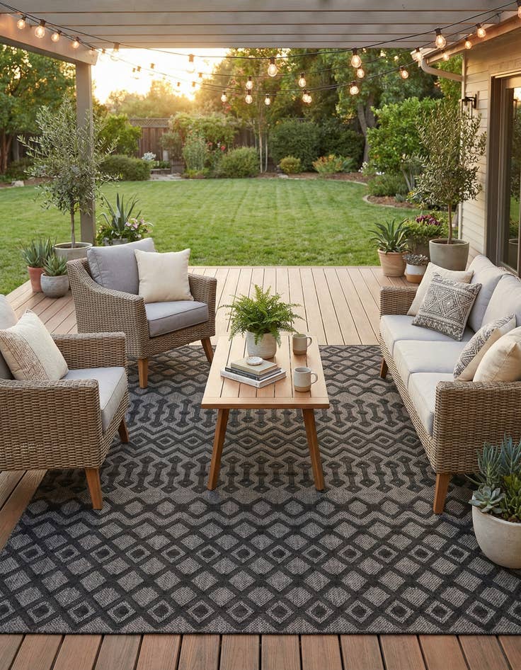 Detail image of 9' x 12' Easy-Clean Trellis Textured Indoor / Outdoor Rug