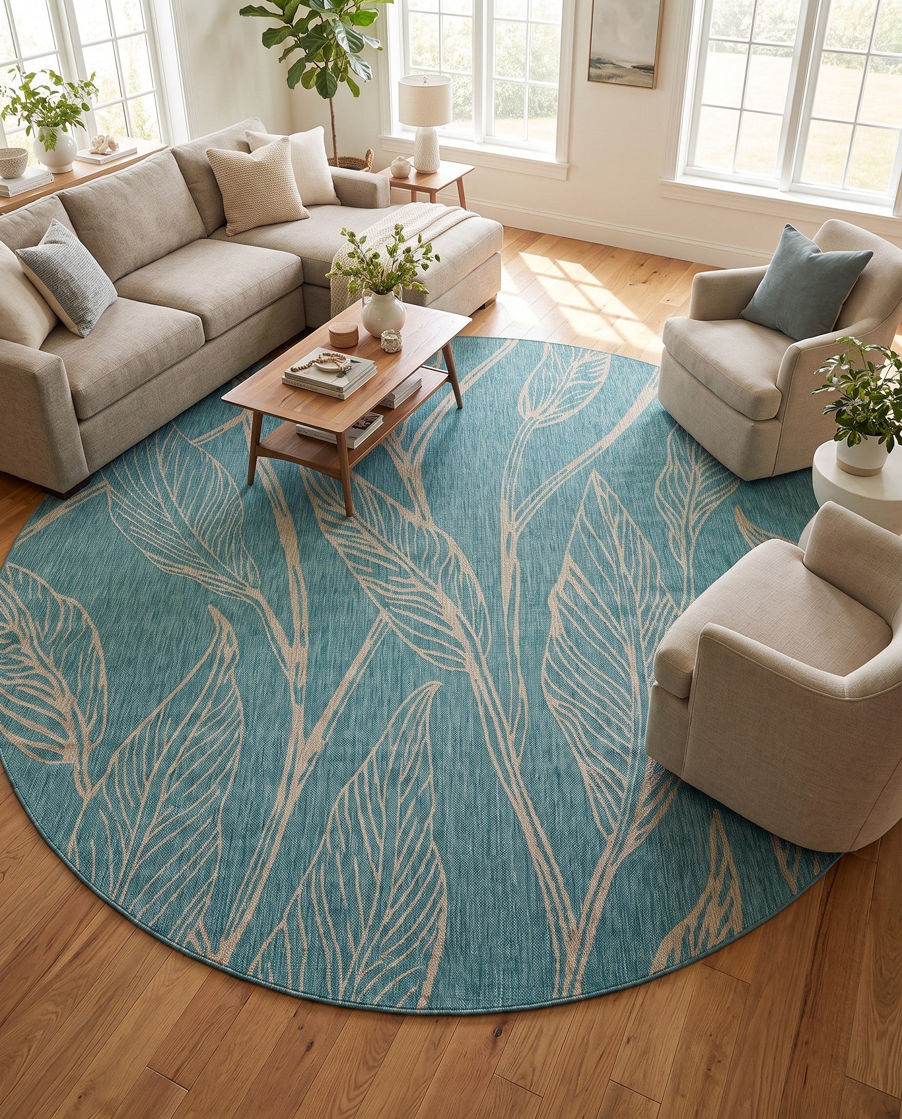 13' x 13' Easy-Clean Botanical Indoor / Outdoor Round Rug