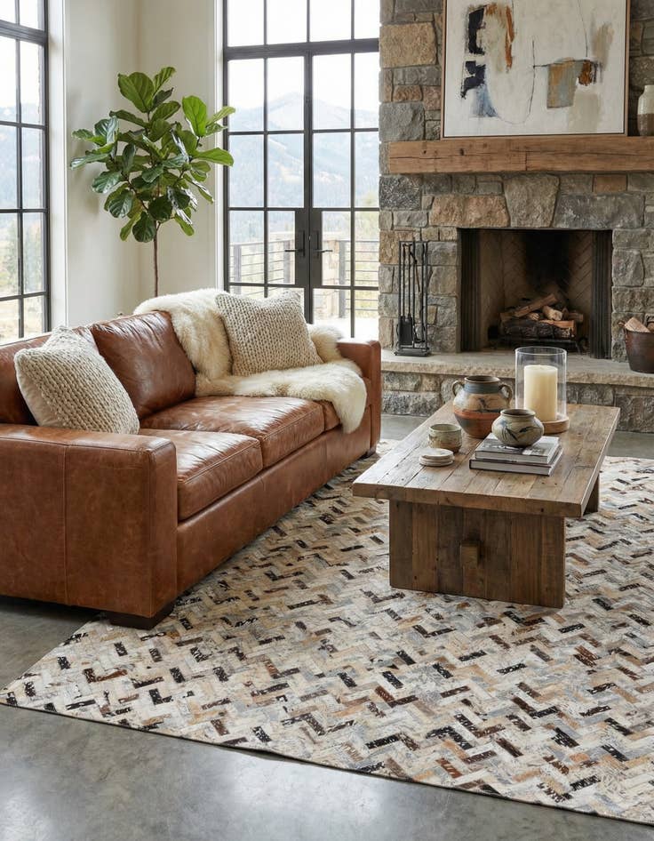 Detail image of 4' 10 x 7' 6 Cowhide Stocks Rug