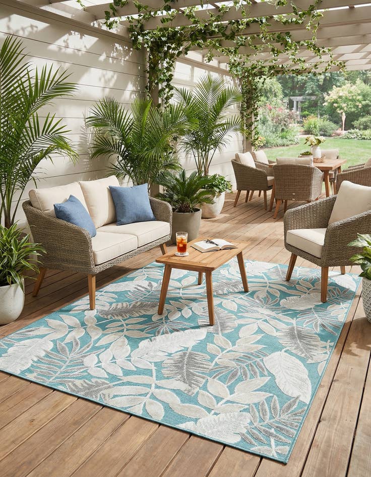 Detail image of 5' 2 x 8' Easy-Clean Botanical Indoor / Outdoor Rug