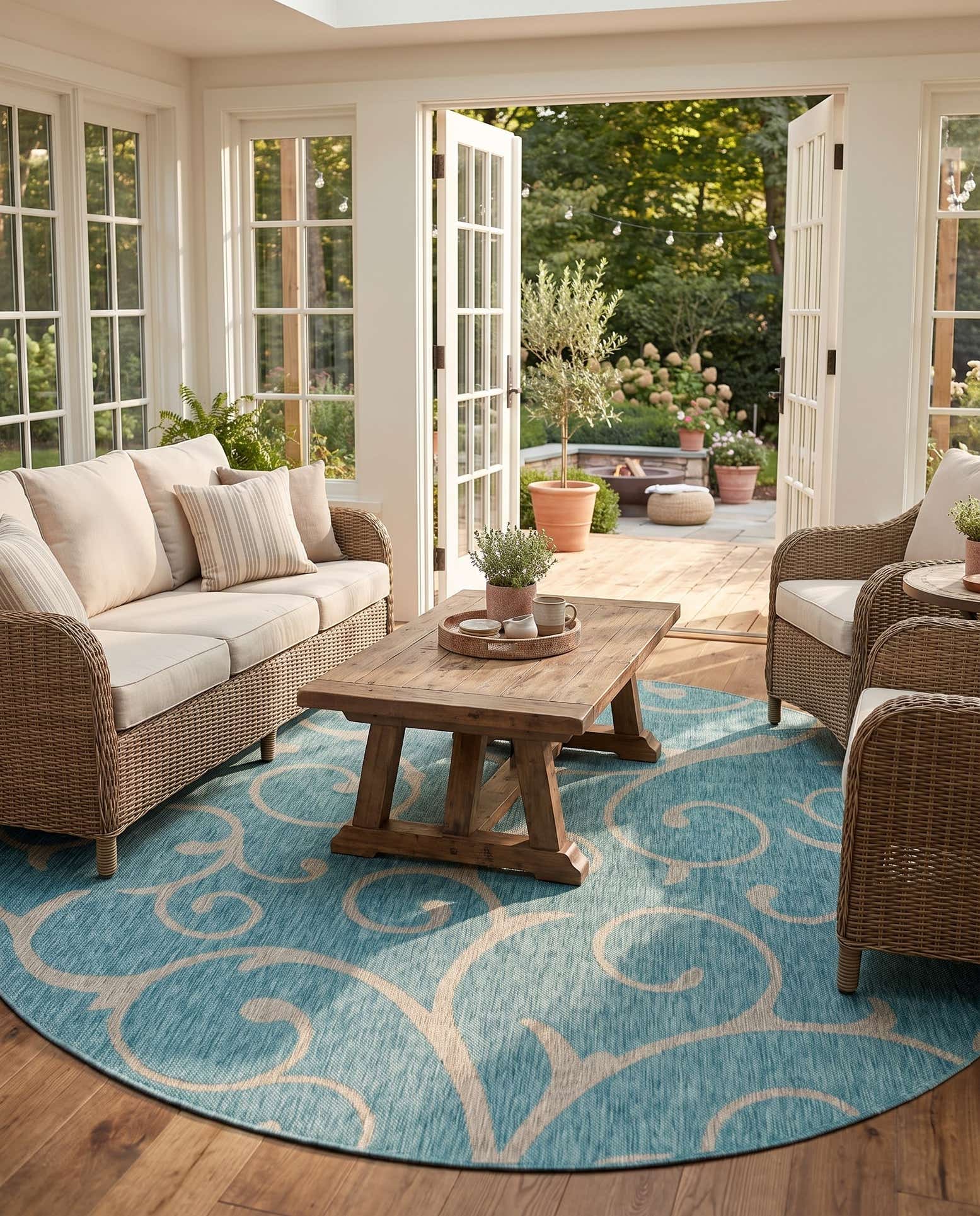 10' 8 x 10' 8 Easy-Clean Botanical Indoor / Outdoor Round Rug