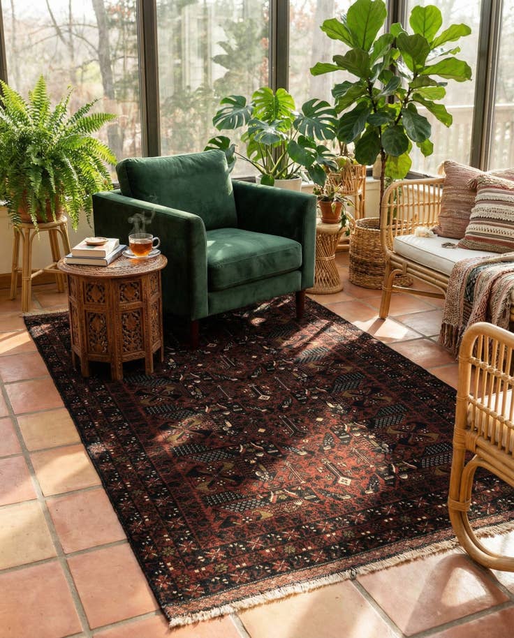 Detail image of 3' 10 x 6' 11 Hand Knotted Bokhara Oriental Wool Rug