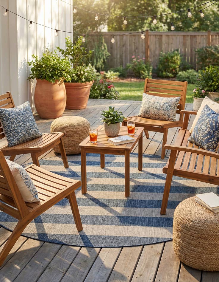 Detail image of 10' x 10'  Washable Striped Indoor / Outdoor Round Rug