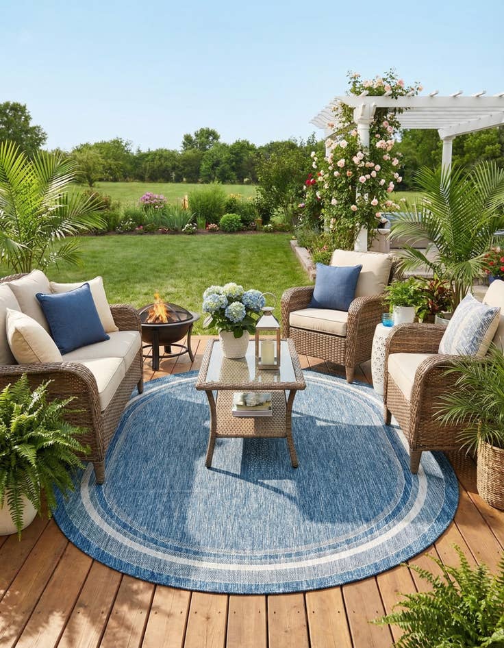 Detail image of 7' 10 x 10'  Washable Border Indoor / Outdoor Oval Rug