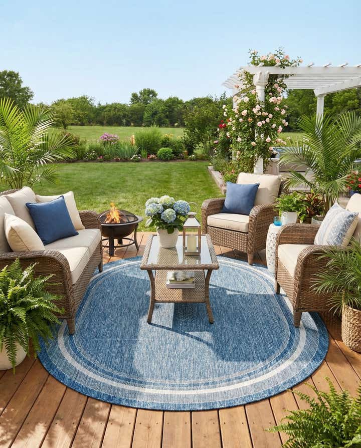 7' 10 x 10' Easy-Clean Border Indoor / Outdoor Oval Rug