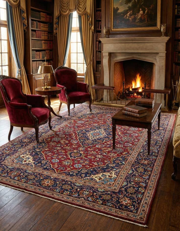 Detail image of  6' 5 x 10' 6  Hand Knotted Kashan Persian Wool Rug