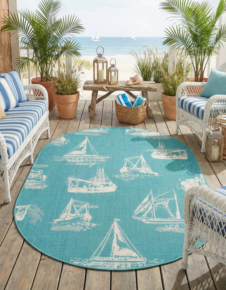 Detail image of 4' x 6'  Washable Coastal Indoor / Outdoor Oval Rug
