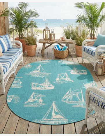 4' x 6' Easy-Clean Coastal Indoor / Outdoor Oval Rug