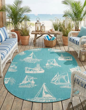 4' x 6' Easy-Clean Coastal Indoor / Outdoor Oval Rug