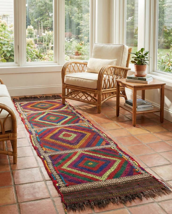 Detail image of 2' 1 x 7' 2 Hand Woven Kilim Fars Wool Runner Rug