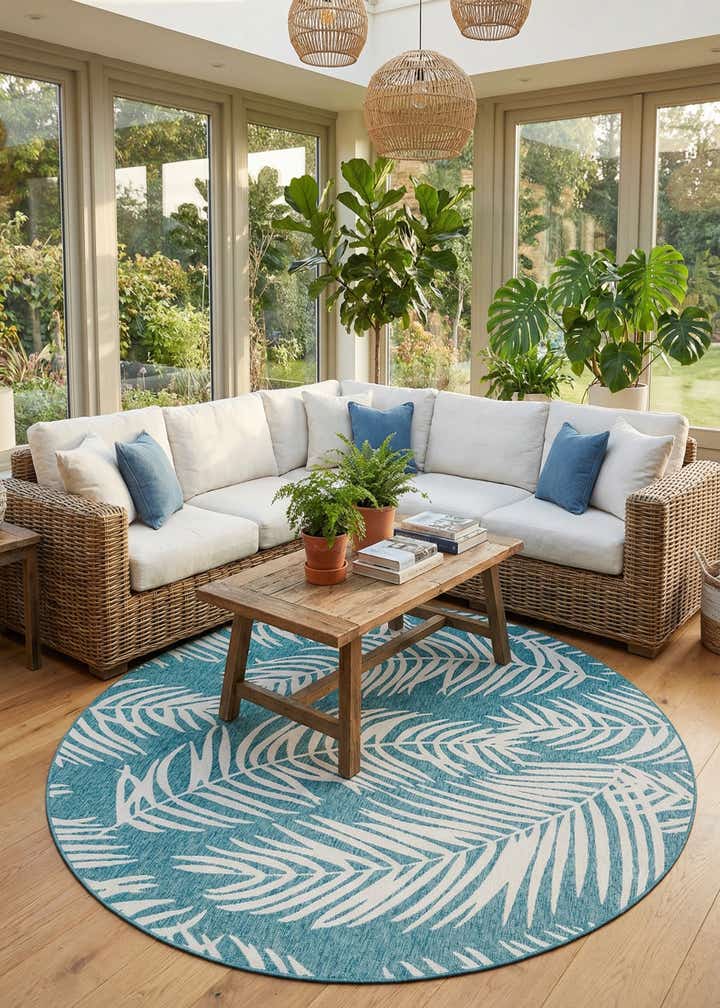 12' x 12' Easy-Clean Botanical Indoor / Outdoor Round Rug