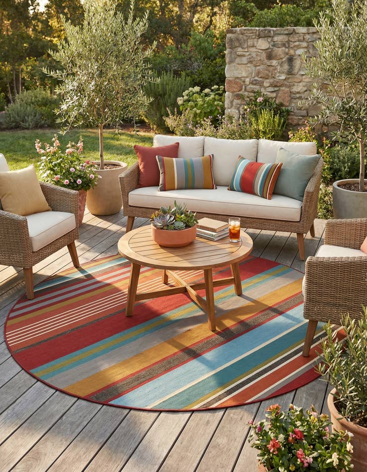 Detail image of 7' 10 x 7' 10 Easy-Clean Modern Indoor / Outdoor Round Rug