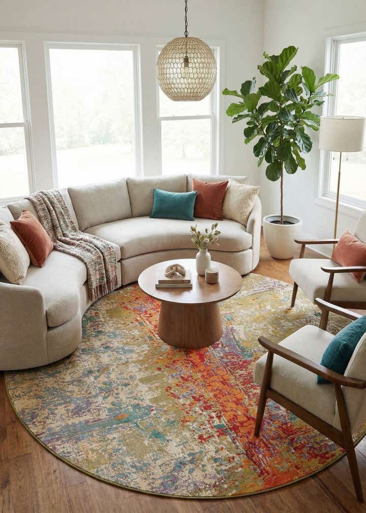 10' x 10' Easy-Clean Modern Indoor / Outdoor Round Rug