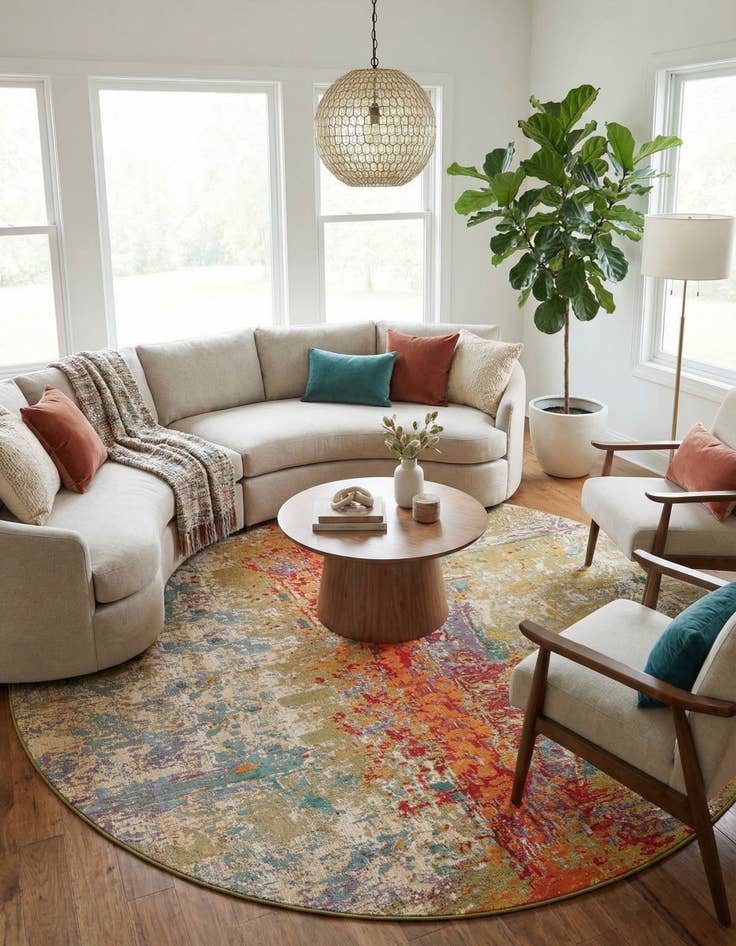 Detail image of 10' x 10'  Washable Modern Indoor / Outdoor Round Rug