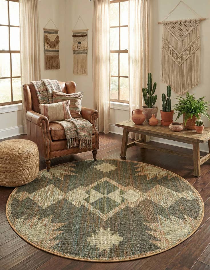 Detail image of 5' 3 x 5' 3  Washable Baja Indoor / Outdoor Round Rug