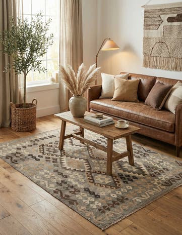5' 2 x 6' 6 Hand Woven Kilim Maymana Wool Rug