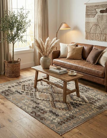 5' 2 x 6' 6 Hand Woven Kilim Maymana Wool Rug