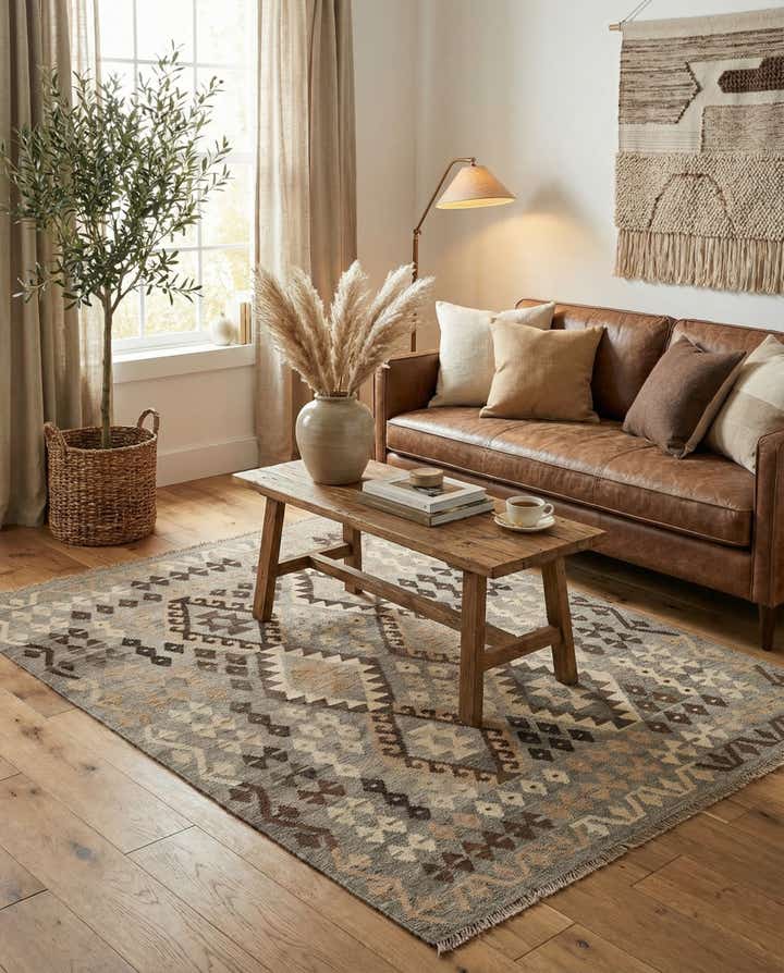 5' 2 x 6' 6 Hand Woven Kilim Maymana Wool Rug