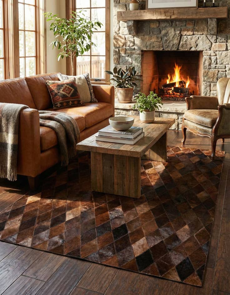 Detail image of 4' 1 x 5' 11 Cowhide Stocks Rug