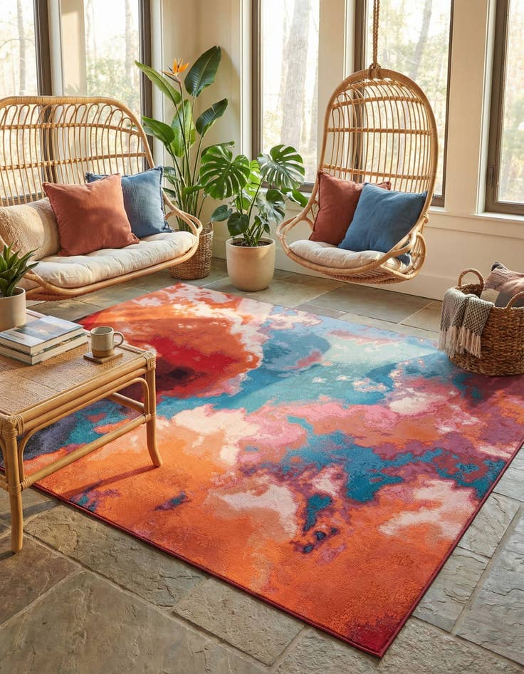 Detail image of 9' x 12'  Washable Modern Indoor / Outdoor Rug